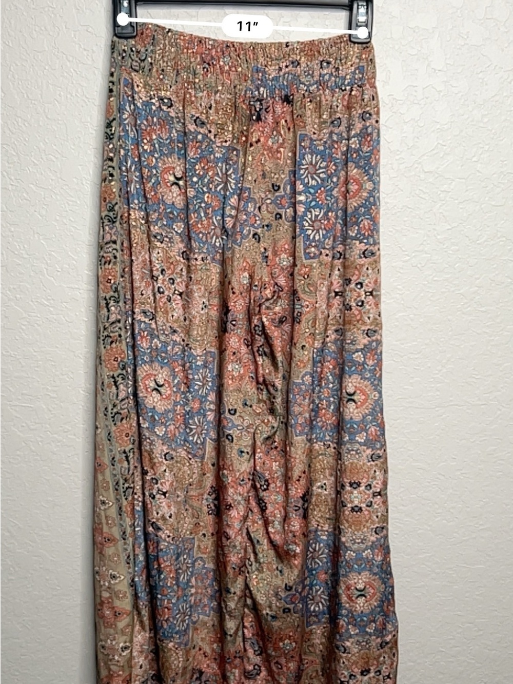Paani Boho Paisley Metallic Wide Leg Palazzo Pants Tassel Tie Waist Size S - Picture 8 of 10